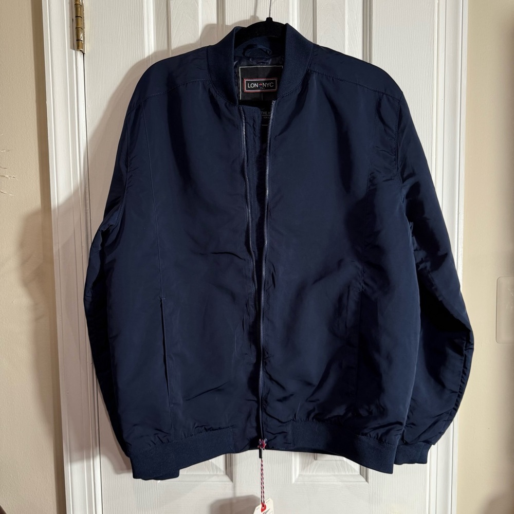 Lon NYC Across The Pond Mens Large Navy Bomber Jacket MSRP $88 NWT